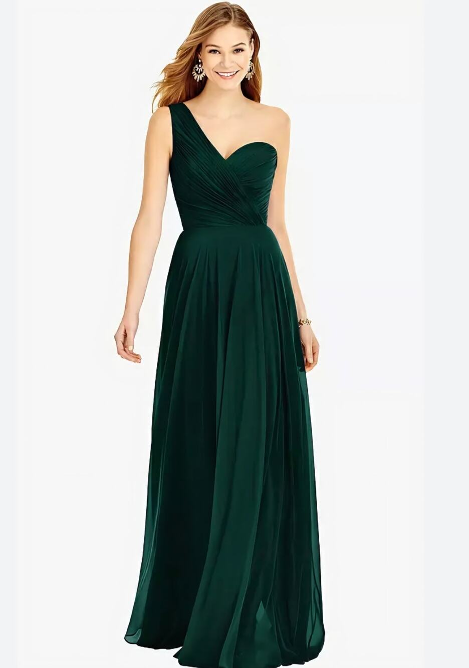 Thread Dessy TH025 Dani Evergreen One Shoulder Draped Chiffon Maxi Dress NWT 14
